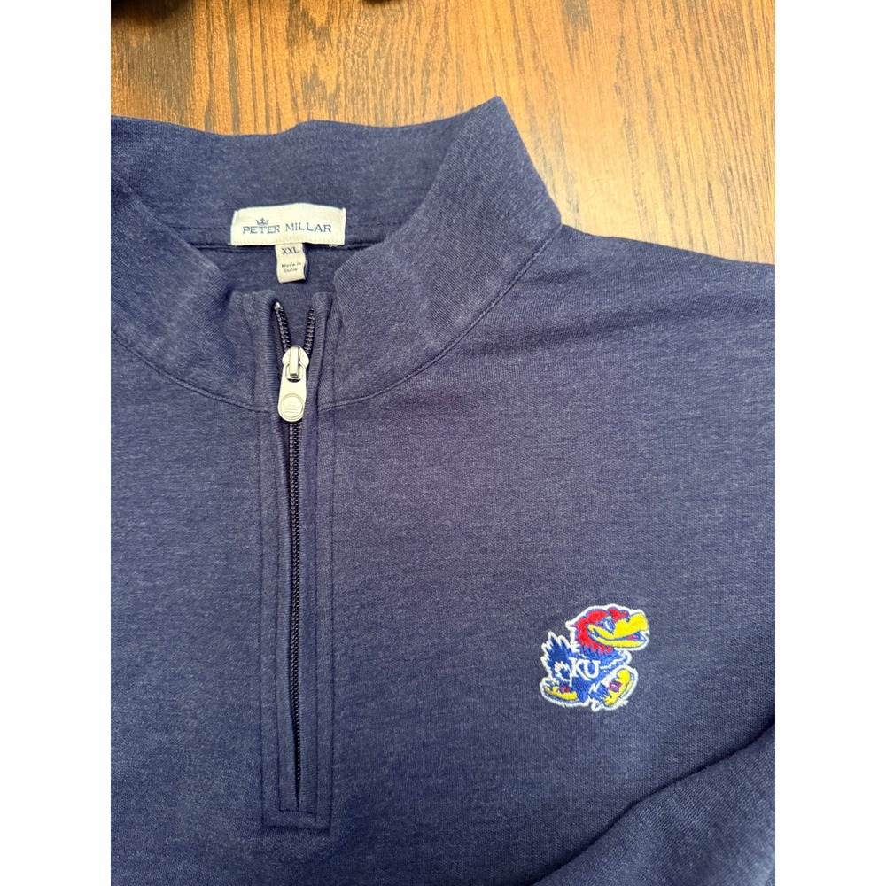 Peter Millar Kansas Jayhawks KU Pullover Mens XXL Blue Quarter Zip Cotton Modal